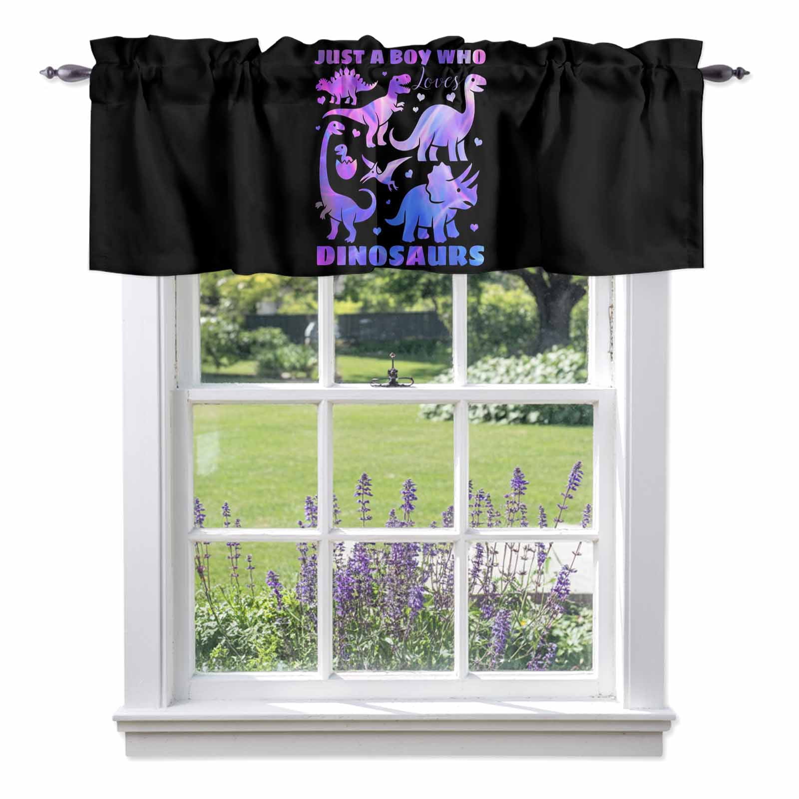 Cartoon Purple Dinosaurs Valance Curtain for Windows Just A Boy Who Loves Dinosaurs Rod Pocket Curtain Valances Short Window Treatments Panels for Kitchen Bathroom Laundry Room Basement 60 x 18 Inch