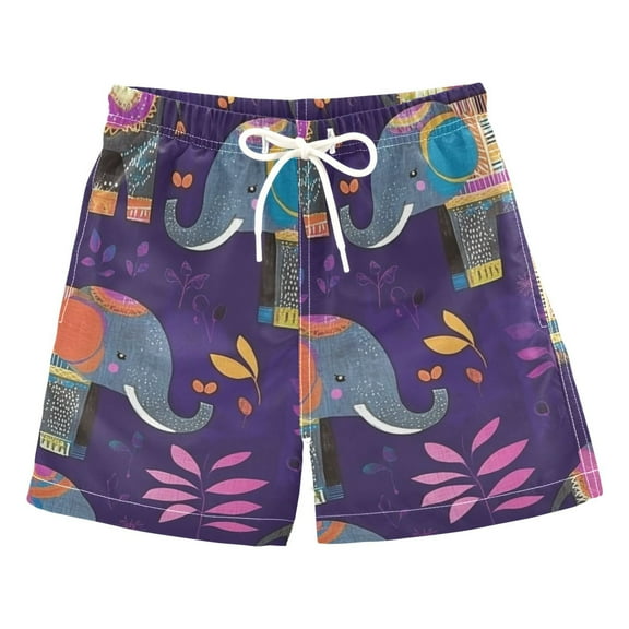 Cartoon Purple Elephant Boys Swim Trunks Quick Dry Boy Swim Shorts for 3-14 Years