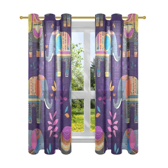 Cartoon Purple Elephant Semi Sheer Curtains for Living Room Bedroom Set of 2 Insulated Window Drapes