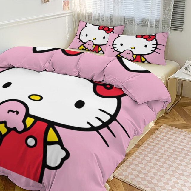 Cartoon Queen Hello Kitty Comforter Ice Cream 3-Piece Bed Sheets Warm Kawaii Bedding Set Cute ...