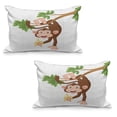 thumbnail image 1 of Cartoon Quilted Pillowcover Set of 2, Funny Monkey Hanging from Tree and Holding Banana Jungle Animals Theme Print, Standard Queen Size Pillow Cover Bedroom, 36" x 20", Chocolate White, by Ambesonne, 1 of 1