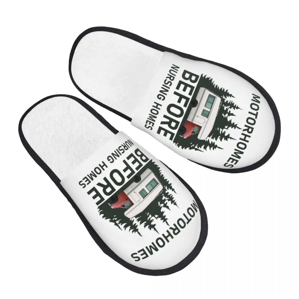 Cartoon RV Camping Van House Slippers Women Cozy Memory Foam Adventure