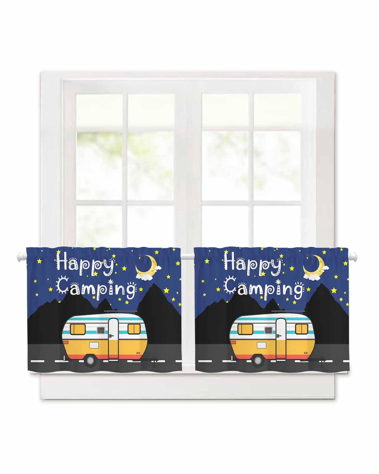 Small Rv Curtains Cartoon RV Short Blackout Curtains 24 Inch Long Happy Camping Moon Star ...