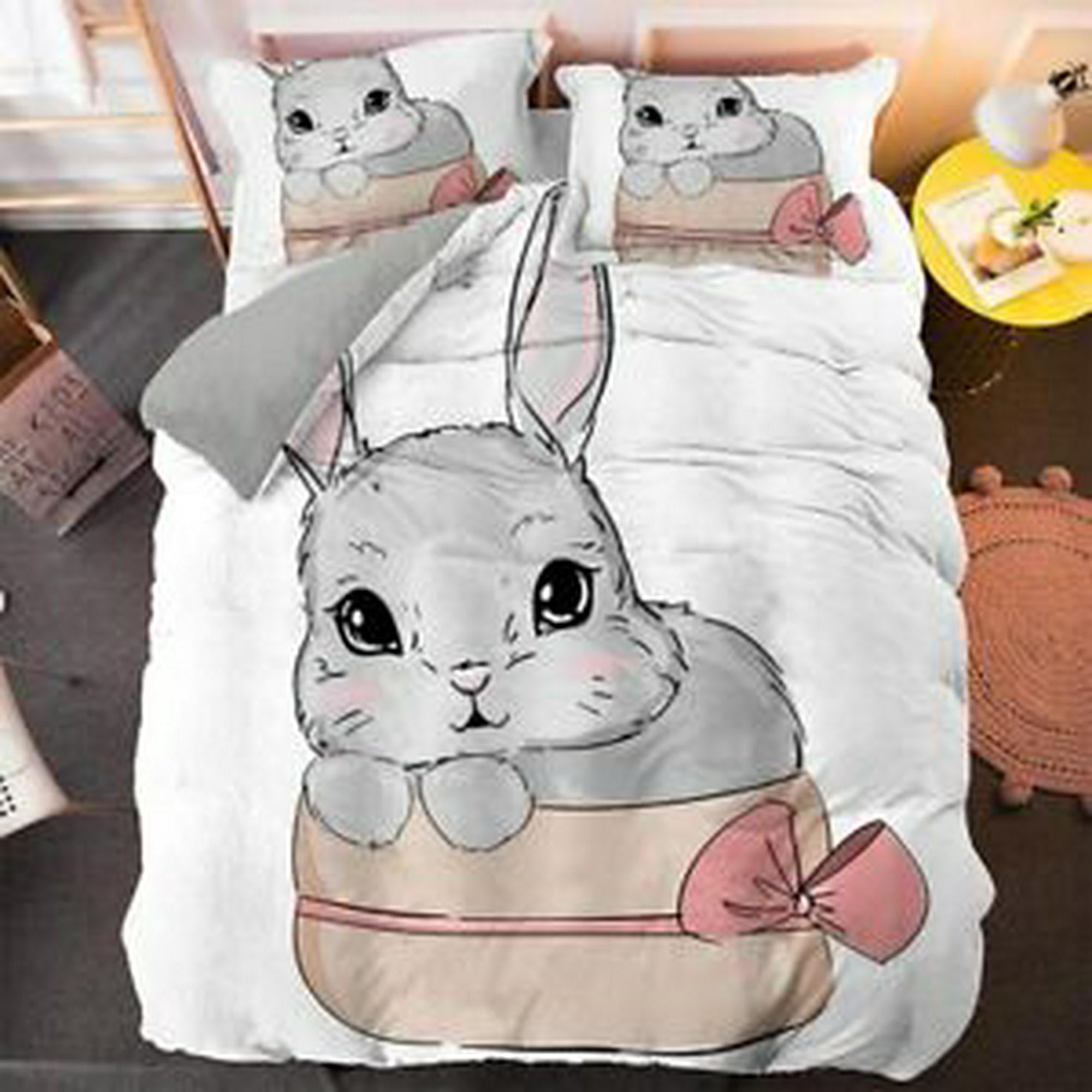 Cartoon Rabbit Bedding Sets Cute Lettered Duvet Cover Pillowcase Home ...