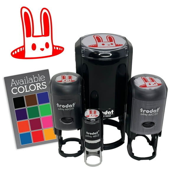 Cartoon Rabbit Bunny Poking Head Out of Hole Self-Inking Rubber Stamp for Stamping Ink Stamper Crafting Planners - 1/2 Inch Mini - Lime Green Ink