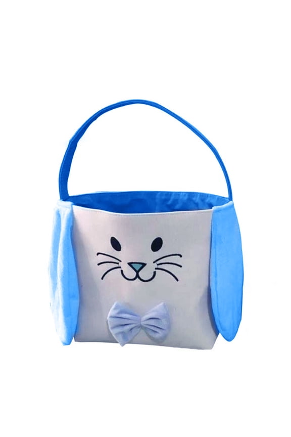 Cartoon Rabbit Design Bowknot Canvas Bucket Bag Handbag Basket Easter Supply