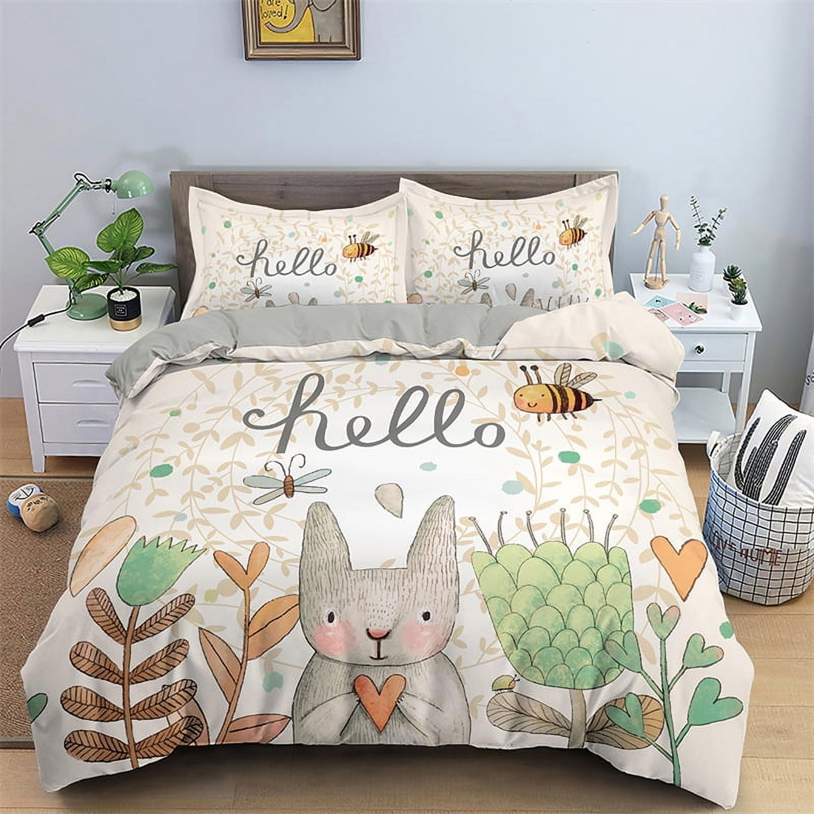 Cartoon Rabbit Duvet Cover Cute Animal Quilt Cover Microfiber Bunny ...