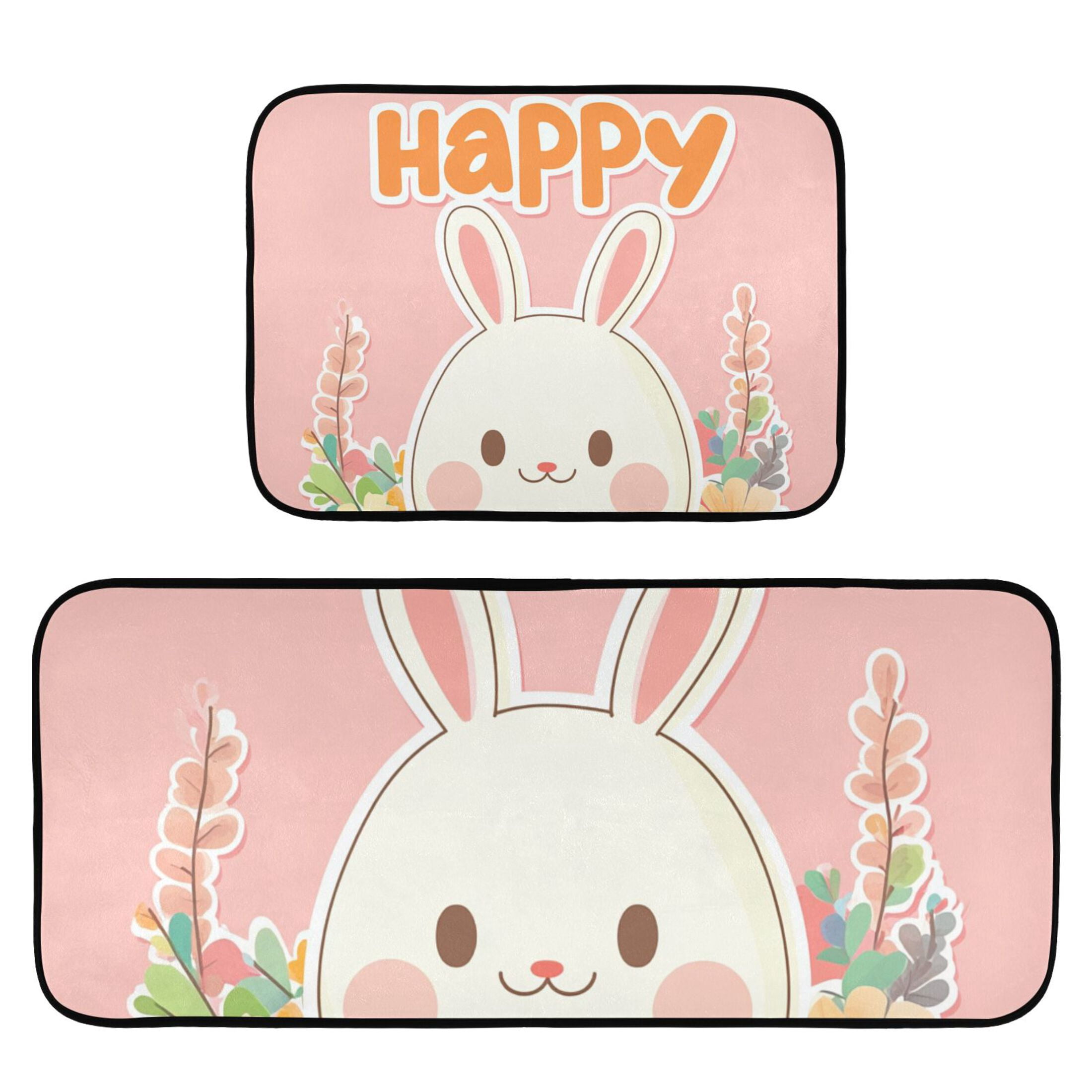 Cartoon Easter Rug Cartoon Rabbit Face Florals Easter Rug Carpets Floor Mats Non-slip ...
