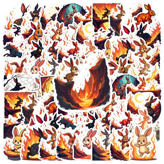 Cartoon Rabbit Fire Theme Stickers, Waterproof Rabbit Fire Theme Sticker for Water Bottle Laptop Phone Cases Planner Skateboard Luggage Helmet Party Favor Decor, Ideal for Adults Teens Teacher Rewards