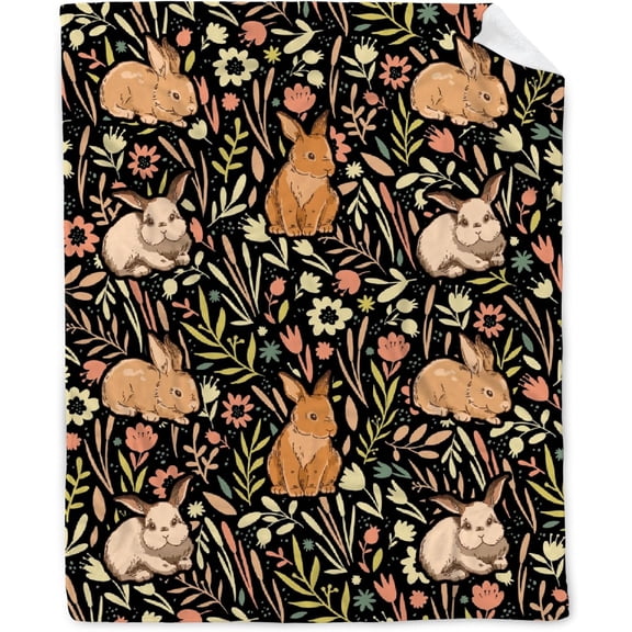 Cartoon Rabbit Floral Blanket Print Soft Lightweight Warm Cozy Plush for Bedding Couch Practical Gift Universal XS 30 * 40 in for Leg/Pet