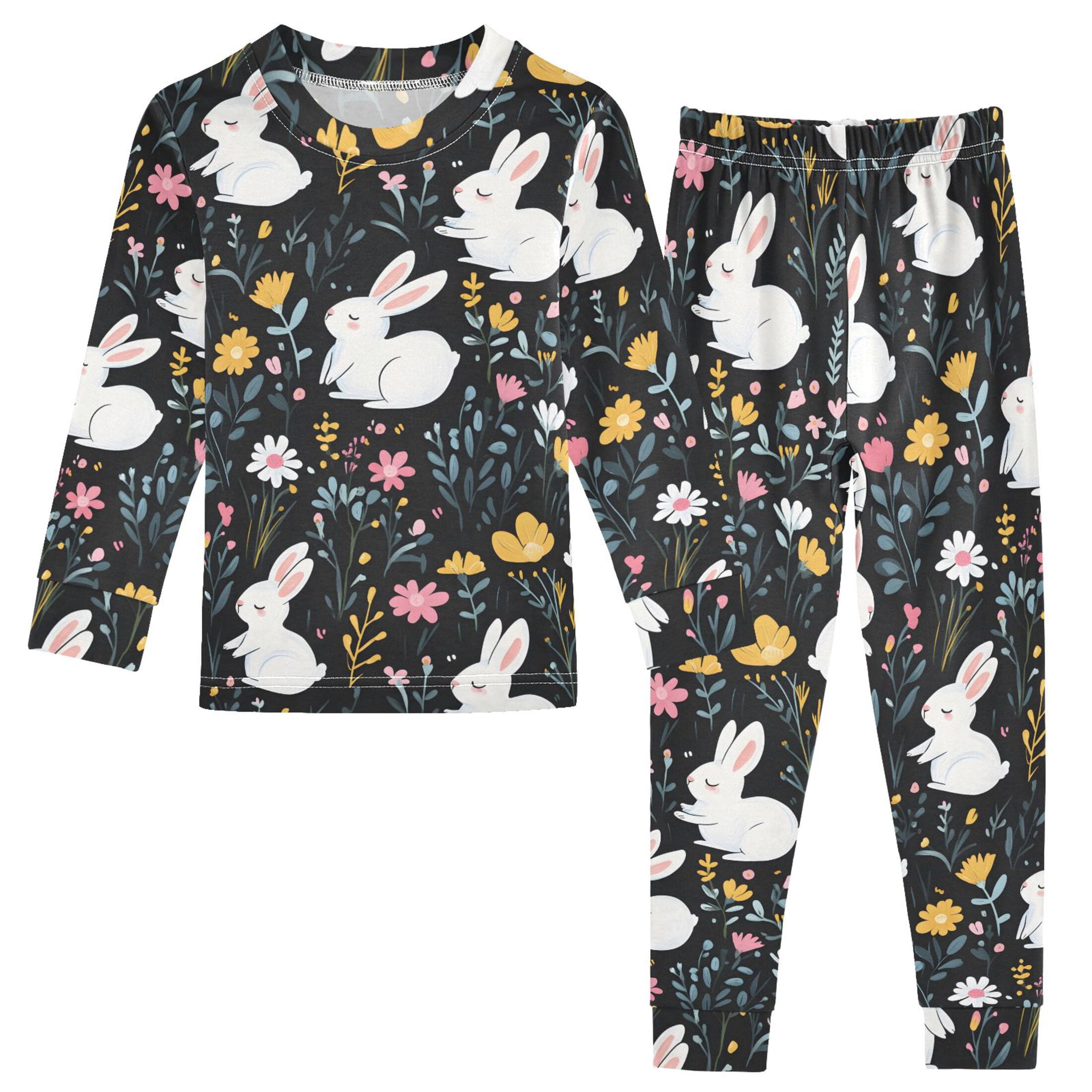Pyjamas Rabbit Cartoon Rabbit Floral Pattern Cotton Pajamas 2 Piece Set Sleepwear Soft ...