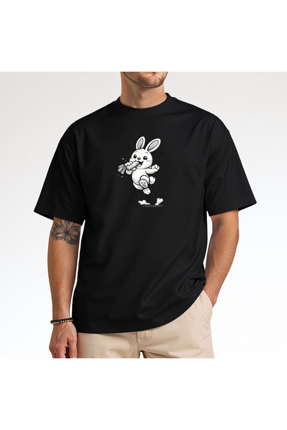 Cartoon Rabbit Graphic T-Shirt, Retro Bunny Illustration Tee, Cute Animal Graphic Shirt, Funny Casual Unisex Short Sleeve Cotton