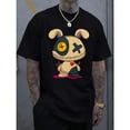 thumbnail image 1 of Cartoon Rabbit Graphic Tee T-Shirt Tops for Men, X-mark Eyes and Stitched Mouth Design，Funny，cotton，black，S-5XL, 1 of 1