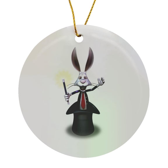 3drose, Cartoon Rabbit Magician, Circle Porcelain Ornament