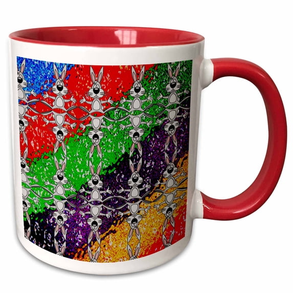 3drose, Cartoon Rabbit Pattern, 11oz Two-tone Red Mug