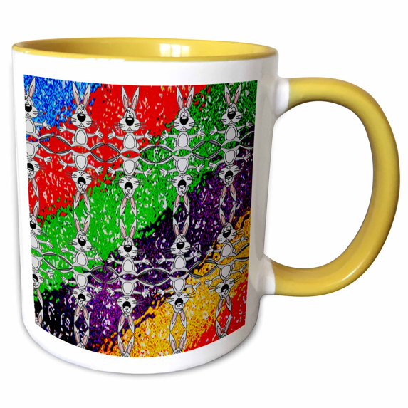 3drose, Cartoon Rabbit Pattern, 15oz Two-tone Yellow Mug