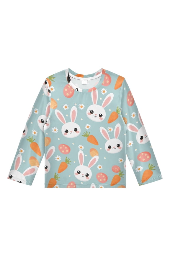 Cartoon Rabbit Pattern Boys' Rash Guard Shirts UPF 50 Plus Sun Protection Short Sleeve Swim Tees 11-12T