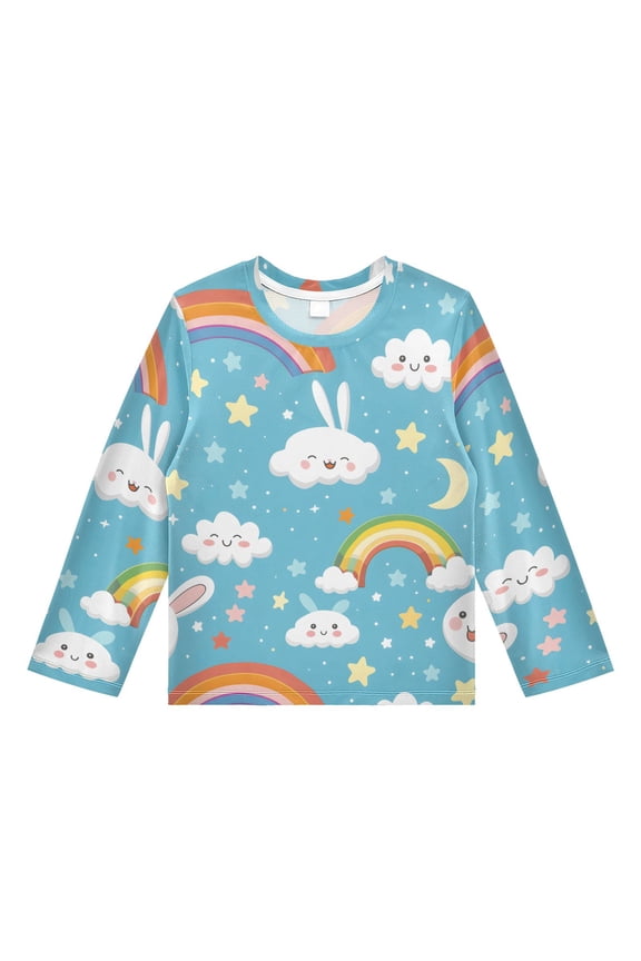Cartoon Rabbit Pattern Boys' Rash Guard Shirts UPF 50 Plus Sun Protection Short Sleeve Swim Tees 4T