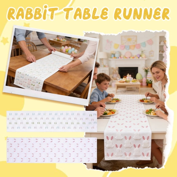 Cartoon Rabbit Print Table Runner, Easter Table Decor With Bunny Pattern, For Dining Table Sideboard Entryway Cabinet Home Spring Festive Decor