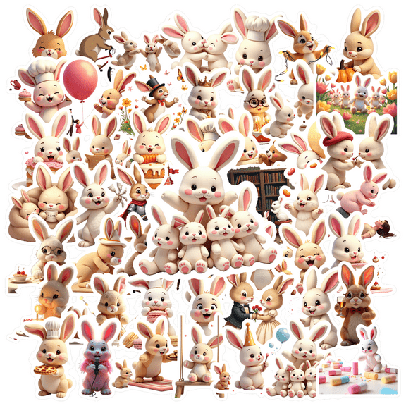 Cartoon Rabbit Stickers, Waterproof Animal Sticker for Water Bottle Laptop Phone Cases Planner Skateboard Luggage Helmet Party Favor Decor, Ideal for Adults Teens Teacher Rewards