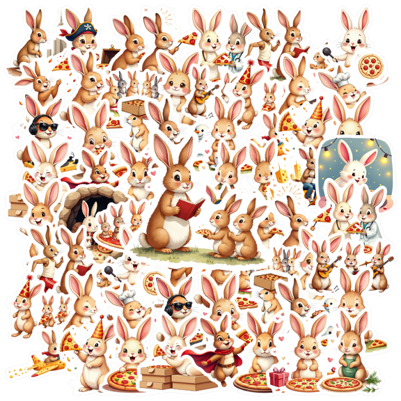 Cartoon Rabbit Stickers, Waterproof Animal Sticker for Water Bottle Laptop Phone Cases Planner Skateboard Luggage Helmet Party Favor Decor, Ideal for Adults Teens Teacher Rewards