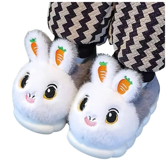 Cartoon Rabbit Toddler Slippers Boys Girls Fluffy House Slippers Winter Warm Indoor Non Slip Cute Bunny Shoes Gray Size 6 Toddler