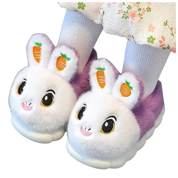 Cartoon Rabbit Toddler Slippers Boys Girls Fluffy House Slippers Winter Warm Indoor Non Slip Cute Bunny Shoes Purple Size 12 Little Child
