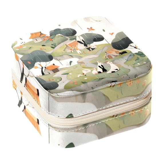 Cartoon Rabbit Travel Portable Square Jewelry Box with Necklace Organizer, Earring Organizer, and Display Case - Ideal for Rings, Earrings, Necklaces, Bracelets, and More