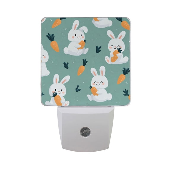 Cartoon Rabbits Eating Carrot Cute LED Night Light Sensor Lamp Plug-in Adjustable Brightness 2 Pack