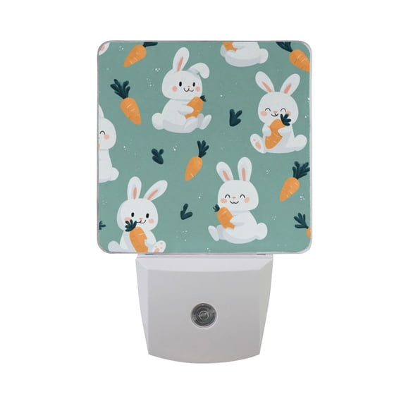 Cartoon Rabbits Eating Carrot Cute LED Night Light Sensor Lamp Plug-in Adjustable Brightness 2 Pack