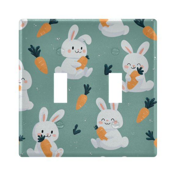 Cartoon Rabbits Eating Carrot Cute Light Switch Cover Electrical Outlet Cover Replaceable Wall Plates 2-Gang