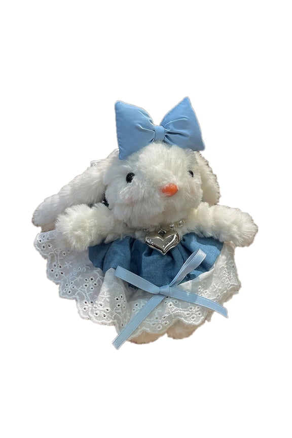 Cartoon Rabbits Plush Toy Bag Charm with Scarf and Flower Plush Texture Pendant Suitable for Kids and Teens