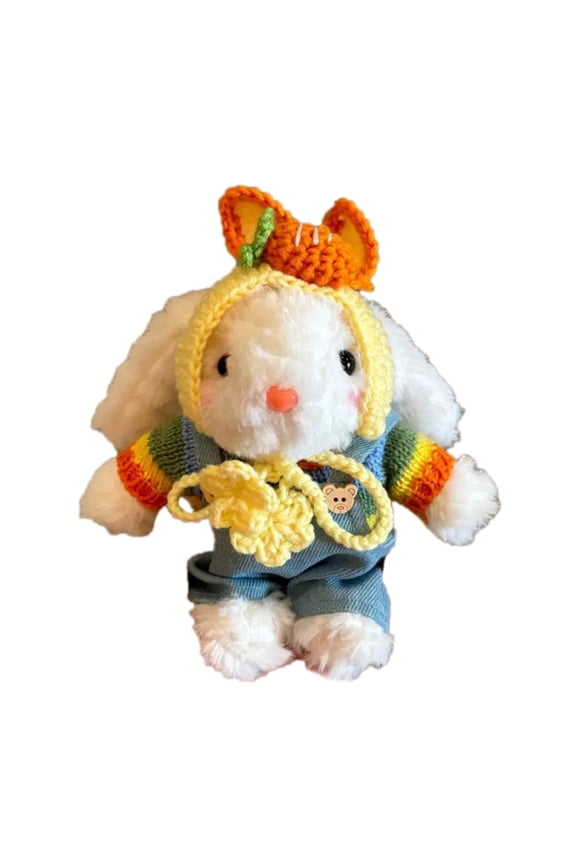 Cartoon Rabbits Plush Toy Bag Charm with Scarf and Flower Plush Texture Pendant Suitable for Kids and Teens