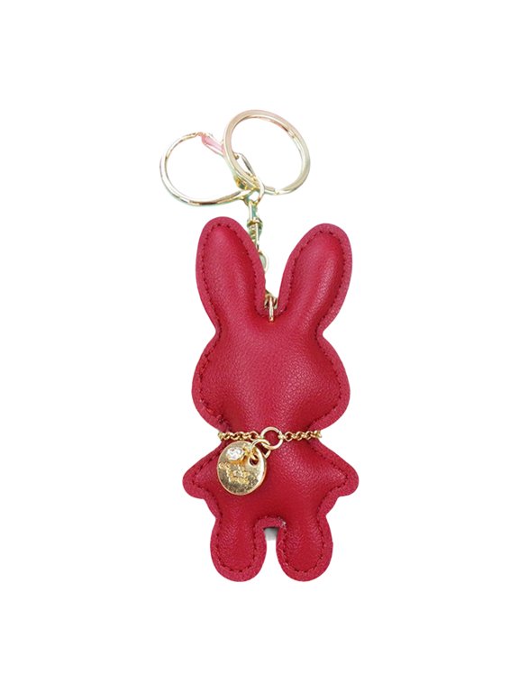 Cartoon Rabbits Toy Keyring Artificial Leather Bunnys Pendant Keychain Charm Key Chain Women Girl Bag Accessories