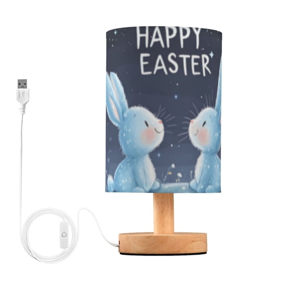 Cartoon Rabbits in Starry Night Easter Table Lamp with USB Port LED Warm Light Lamp Night Light Home Decor