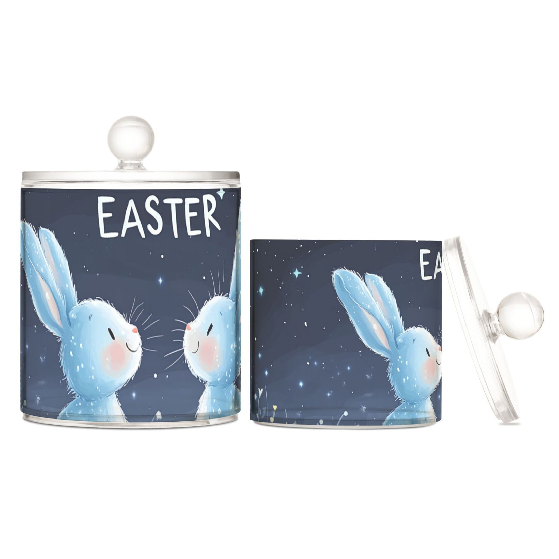Cartoon Rabbits in Starry Night Easter Translucent Plastic Cans Storage ...