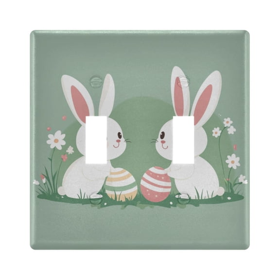 Cartoon Rabbits with Easter Eggs Light Switch Cover Electrical Outlet Cover Replaceable Wall Plates 2-Gang