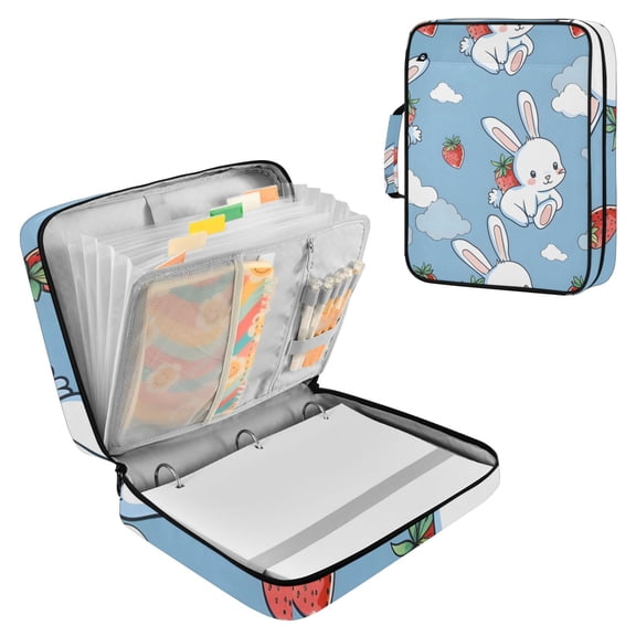 Cartoon Rabbits with Strawberries Clouds Cute Accordion File Organizer Expanding File Folder 3-Ring Binder Bag 500 Sheets A4 Size