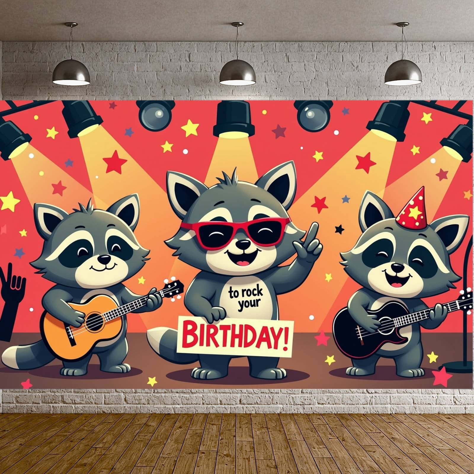 Cartoon Raccoon Banner Animal Theme Birthday Banner Colorful Design ...