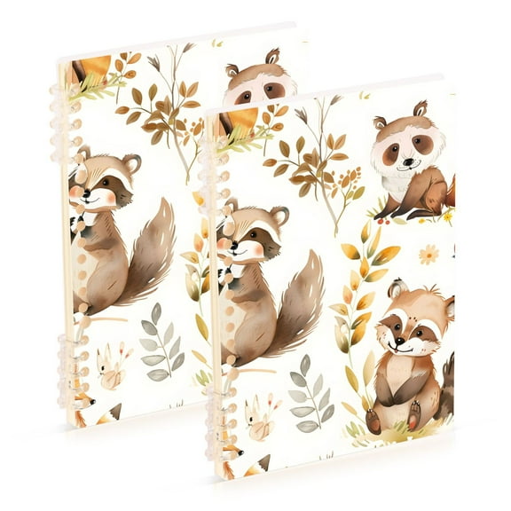Cartoon Raccoon Fox Notebooks 2 Pcs 1-subject Journal 60 Sheets A5 College Ruled Paper Detachable Ring 8.3"x5.7"