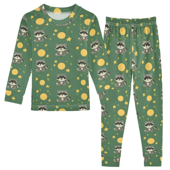 Cartoon Raccoon Pattern Cotton Pajamas 2 Piece Set Sleepwear Soft and Comfortable Homewear Nightwear