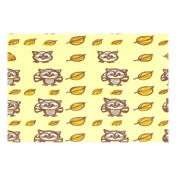 Cartoon Raccoons with Leaves 12x18in Heat-Resistant Non-Slip Place Mat, Durable and Wrinkle-Resistant