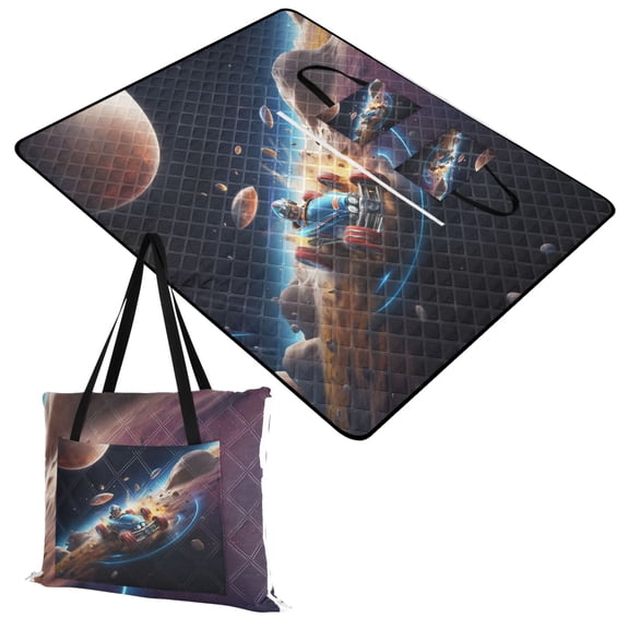 Cartoon Racing on Moon Extra Large Picnic Beach Blanket Waterproof Sand Proof Portable Outdoor Mat 60x80