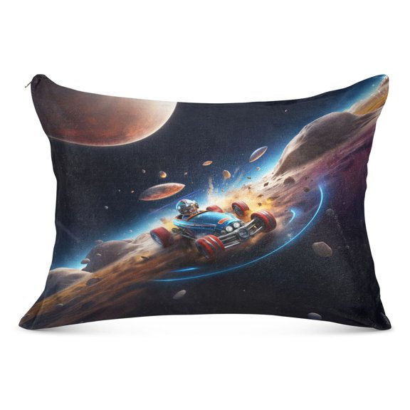 Cartoon Racing on Moon Plush Pillow Cases Standard Size Ultra Soft Warm Pillowcases with Zipper 20"x26"
