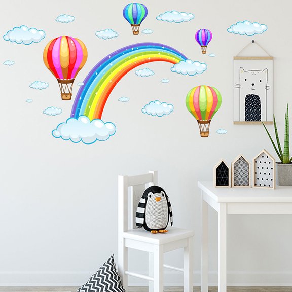 Cartoon Rainbow Cloud Hot Air Balloon Wall Sticker baby rooms Mural Art Decals
