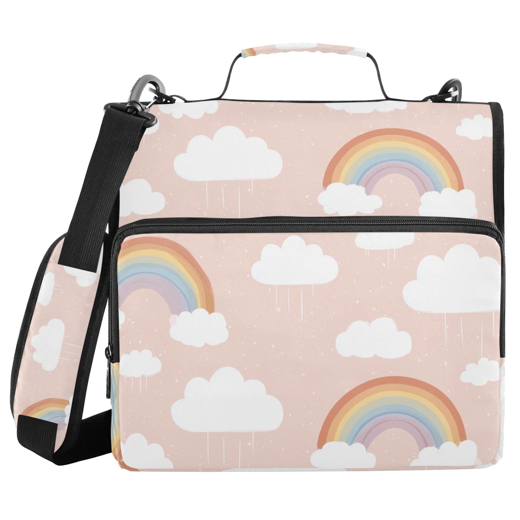 Cartoon Rainbow Clouds Pastel Background Binder Bag with Shoulder Strap ...