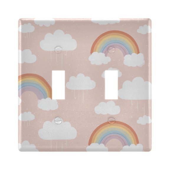 Cartoon Rainbow Clouds Pastel Background Light Switch Cover Electrical Outlet Cover Replaceable Wall Plates 2-Gang