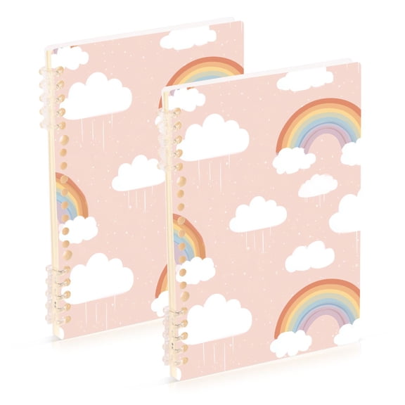 Cartoon Rainbow Clouds Pastel Background Notebook Detachable Coil Notebook Diary Plan Book A5 Size 60 Pages 1 Pack