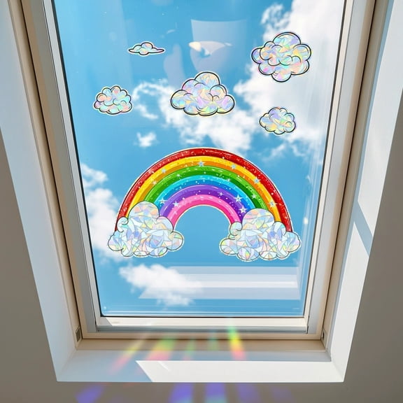 Cartoon Rainbow Clouds Static Cling Stickers for Glass Doors and Windows - Fun Home Decor
