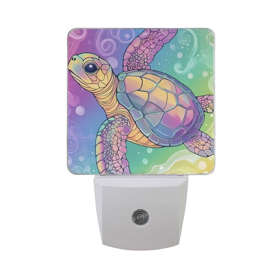 Cartoon Rainbow Colored Sea Turtle LED Night Light with Smart Sensor Plug Into Wall Dusk to Dawn 2 packs